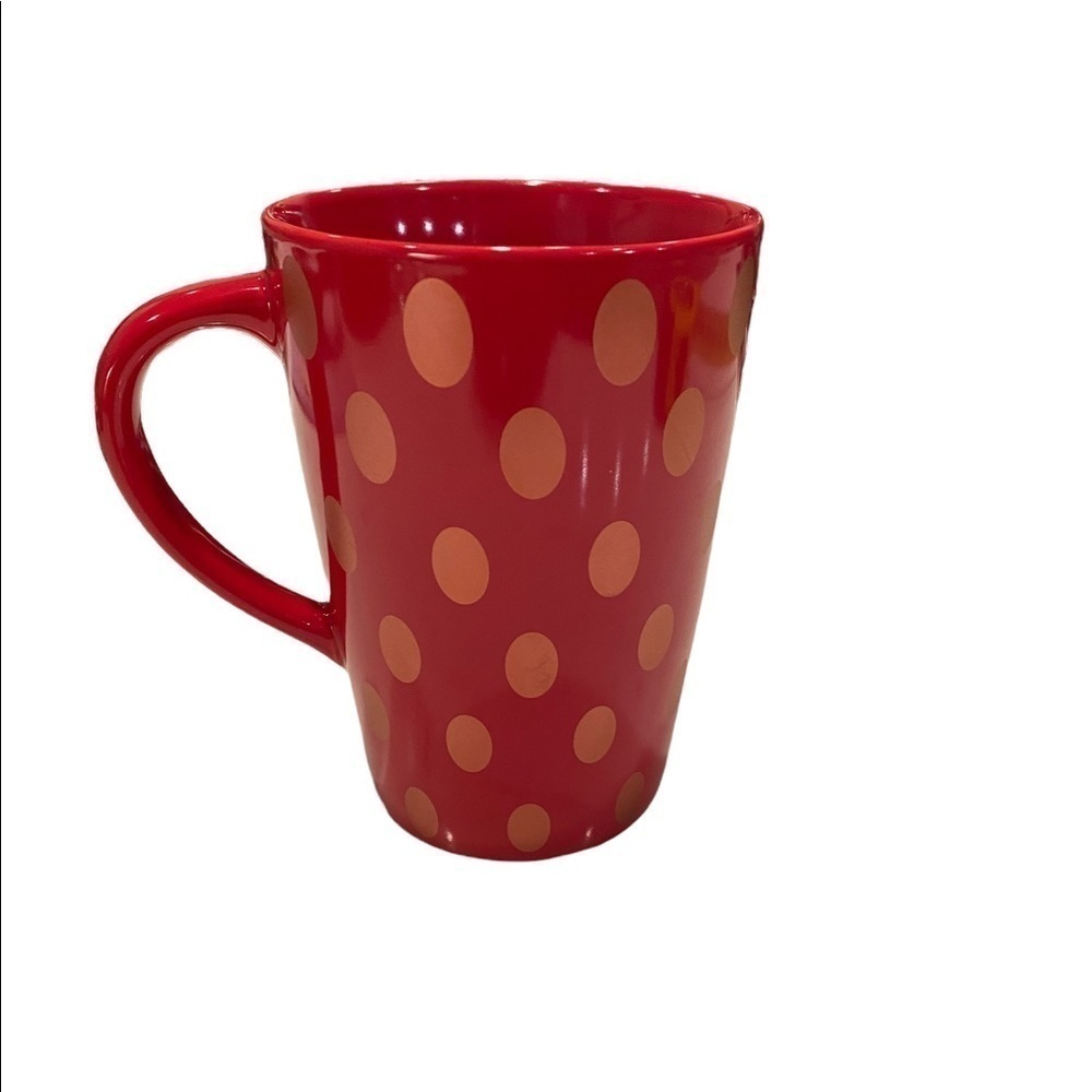 STARBUCKS 2005 16 oz Red with Gold Oval Polka Dots Coffee Mug Cup - Picture 3 of 8